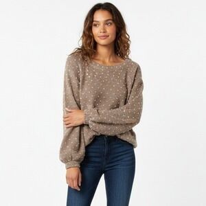 Flower‎ & Feather Brown Polka Dot Tie Back Sweater Womens Size S Cottagecore